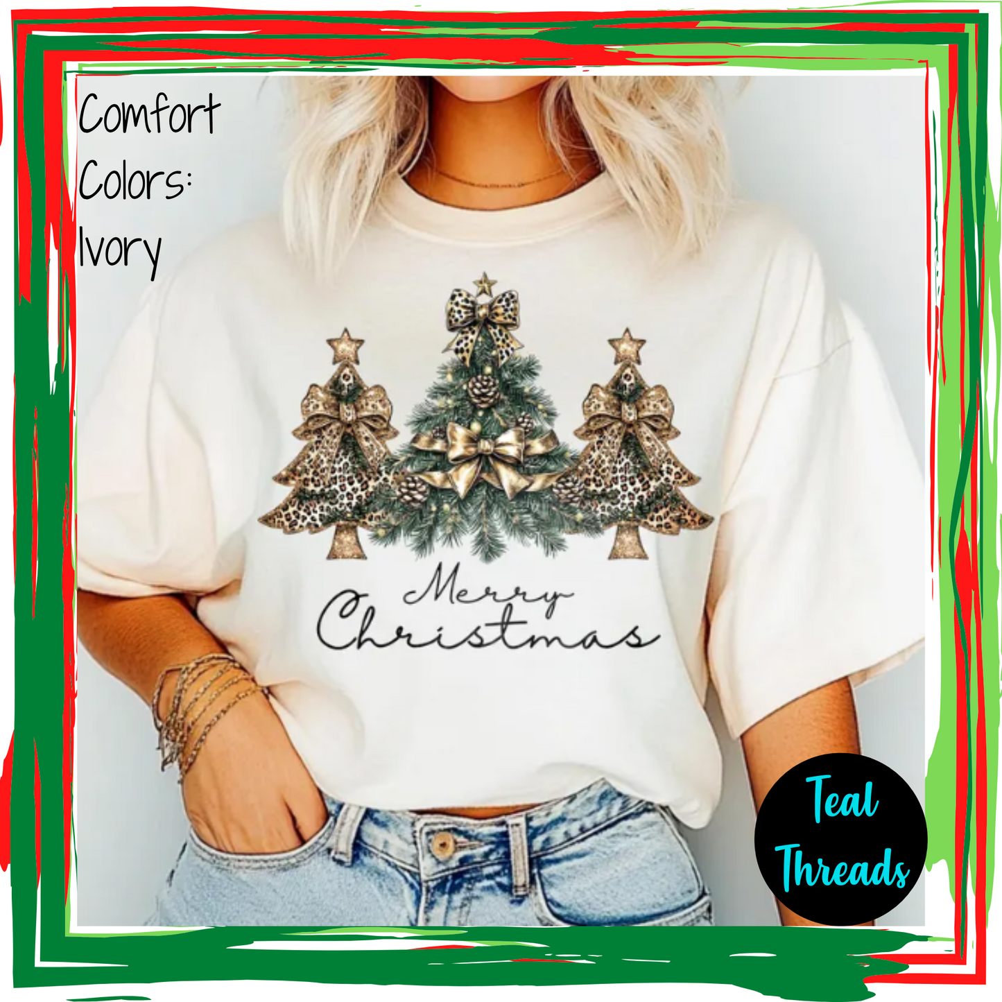 Merry Christmas Leopard Gold Trees