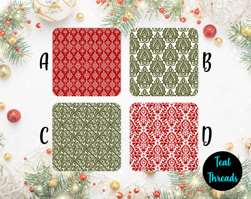 Christmas Coasters - Damask 1 (set of 4)