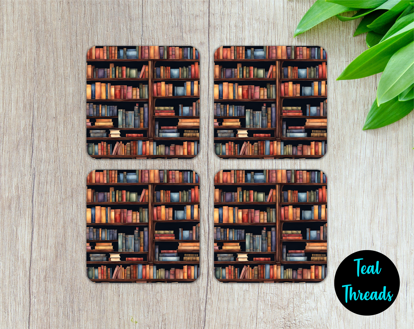 Library Bookshelf Coaster (set of 2 or 4)