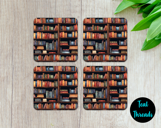 Library Bookshelf Coaster (set of 2 or 4)
