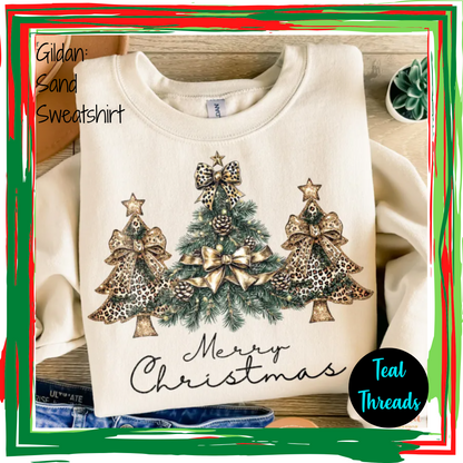 Merry Christmas Leopard Gold Trees