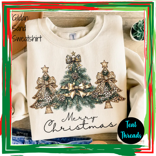 Merry Christmas Leopard Gold Trees