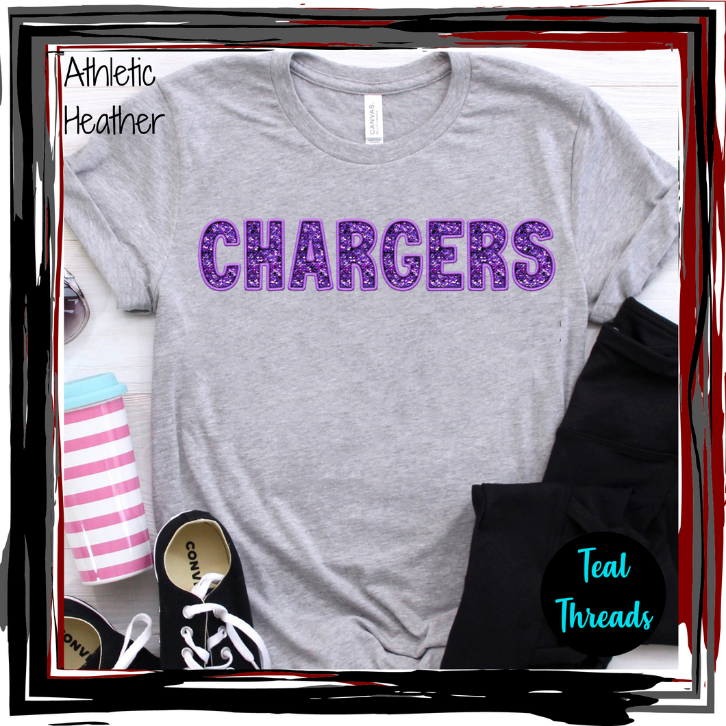 Chargers Faux Sequin on Athletic Heather - 2X (Sold as is)