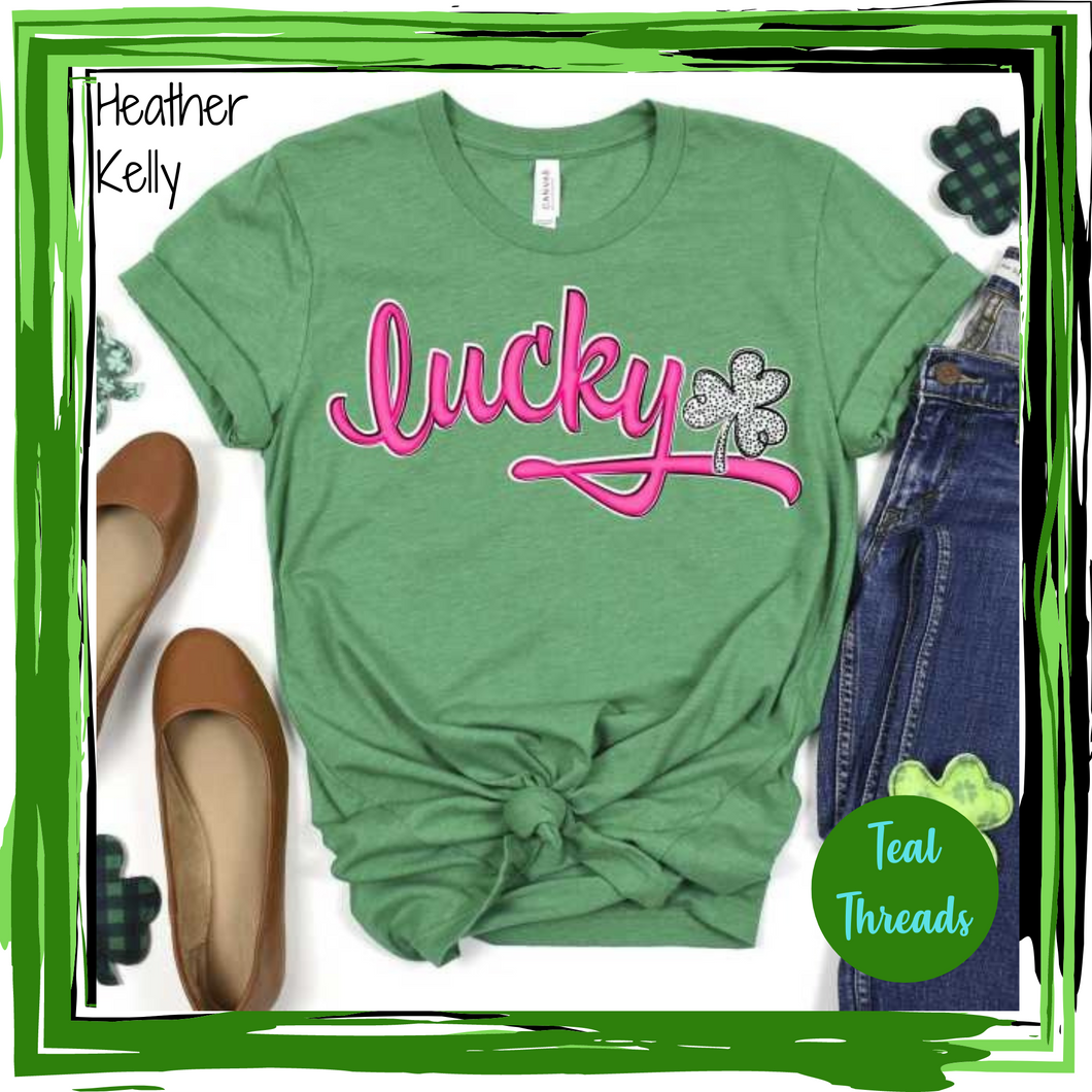 Lucky Script Pink Polka Dot Shamrock