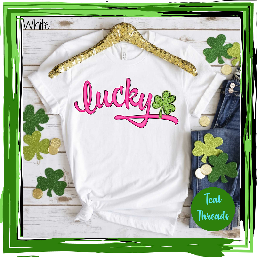 Lucky Script Pink Green Shamrock