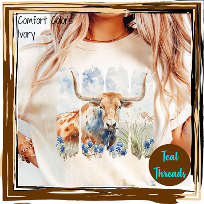 Longhorn Bluebonnet Painting