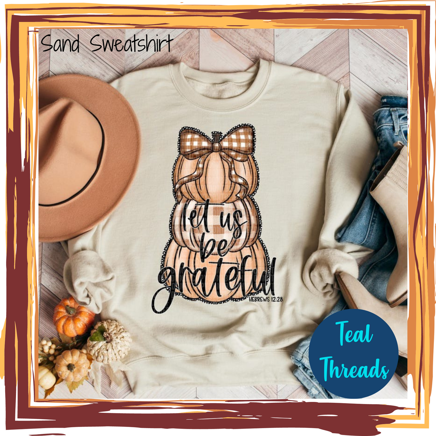 Let Us Be Grateful Faux Embroidery