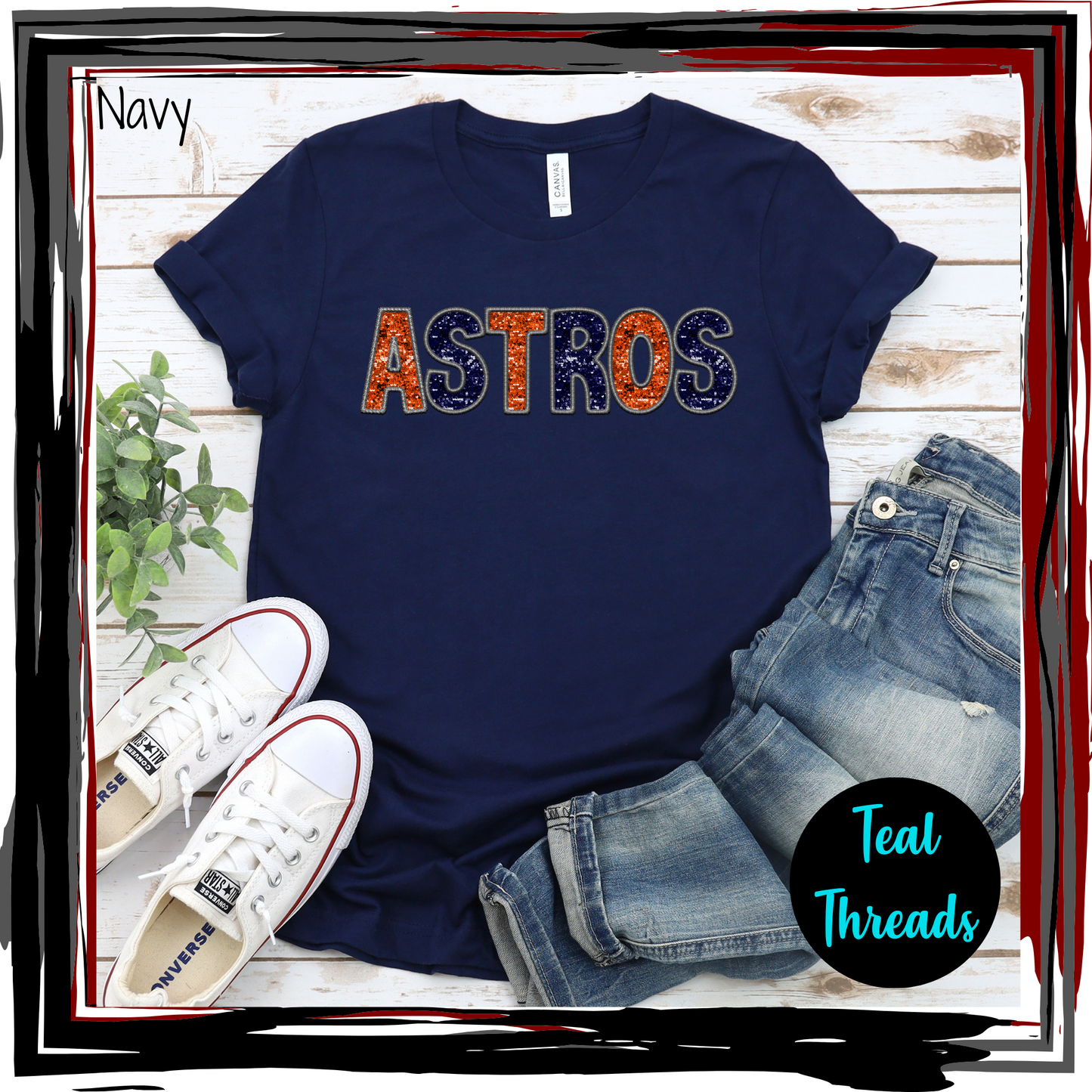 Astros Faux Sequin Embroidery