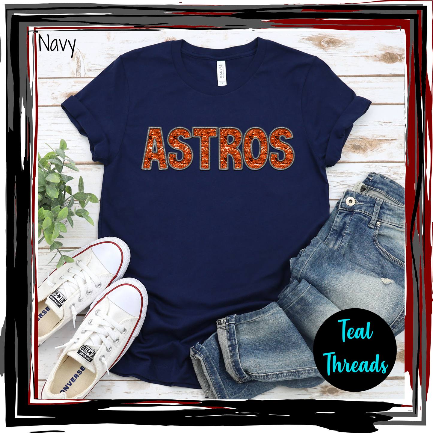 Astros Faux Sequin Embroidery