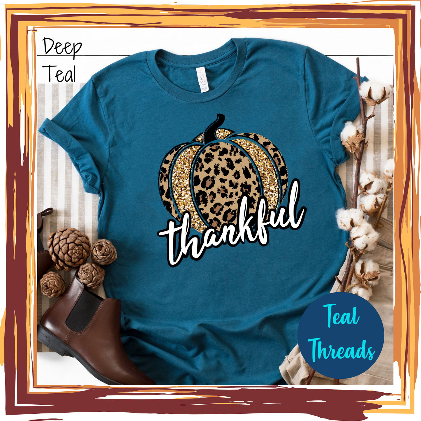 Thankful Leopard Pumpkin Faux Glitter