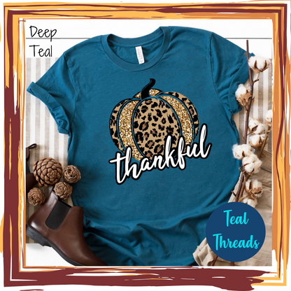 Thankful Leopard Pumpkin Faux Glitter