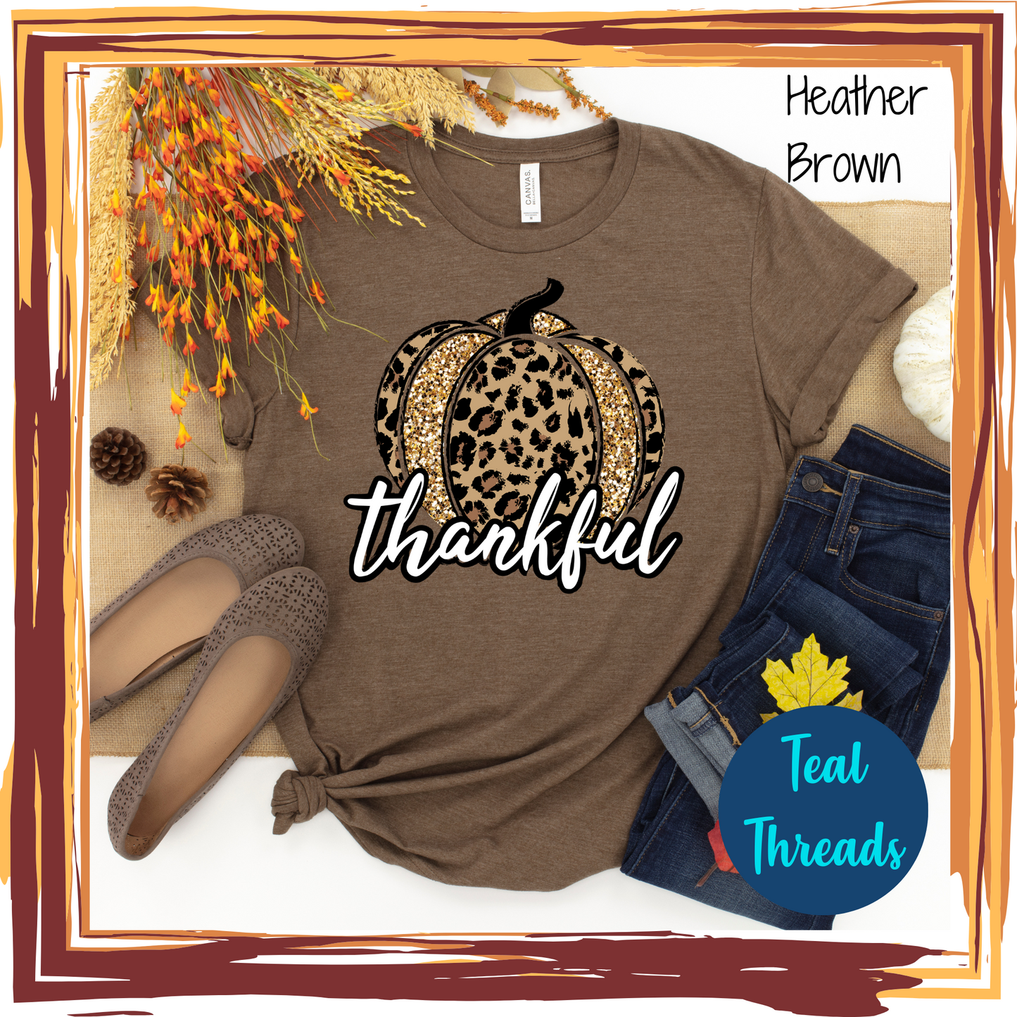 Thankful Leopard Pumpkin Faux Glitter