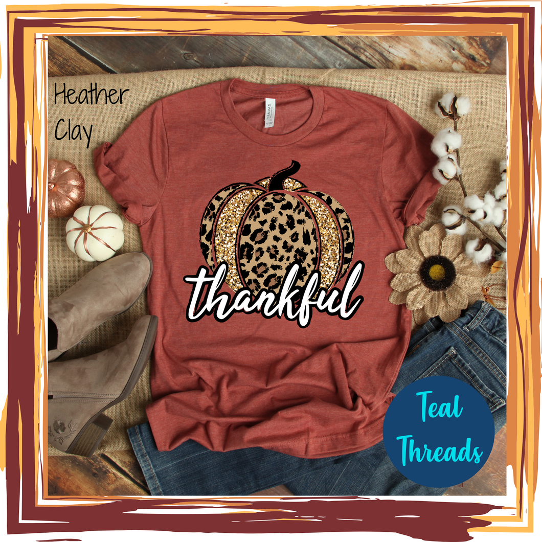 Thankful Leopard Pumpkin Faux Glitter