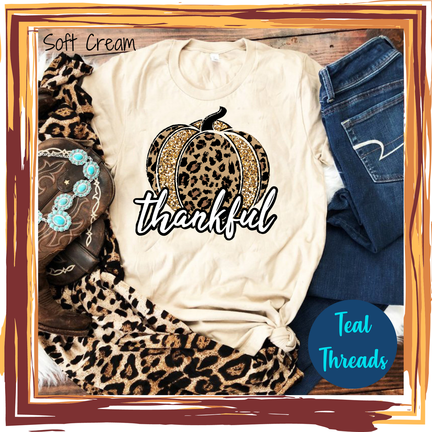 Thankful Leopard Pumpkin Faux Glitter