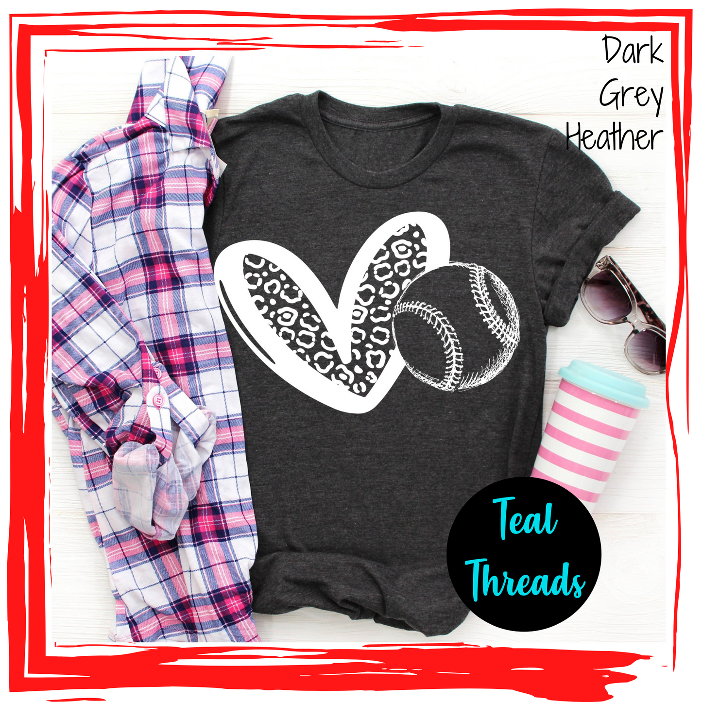 Leopard Heart Baseball/Softball - white - 1 left in stock!